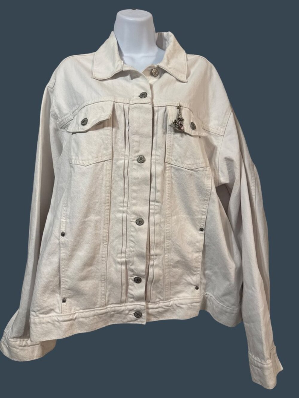 Old Navy XXL Tall Denim Trucker Jacket White EUC